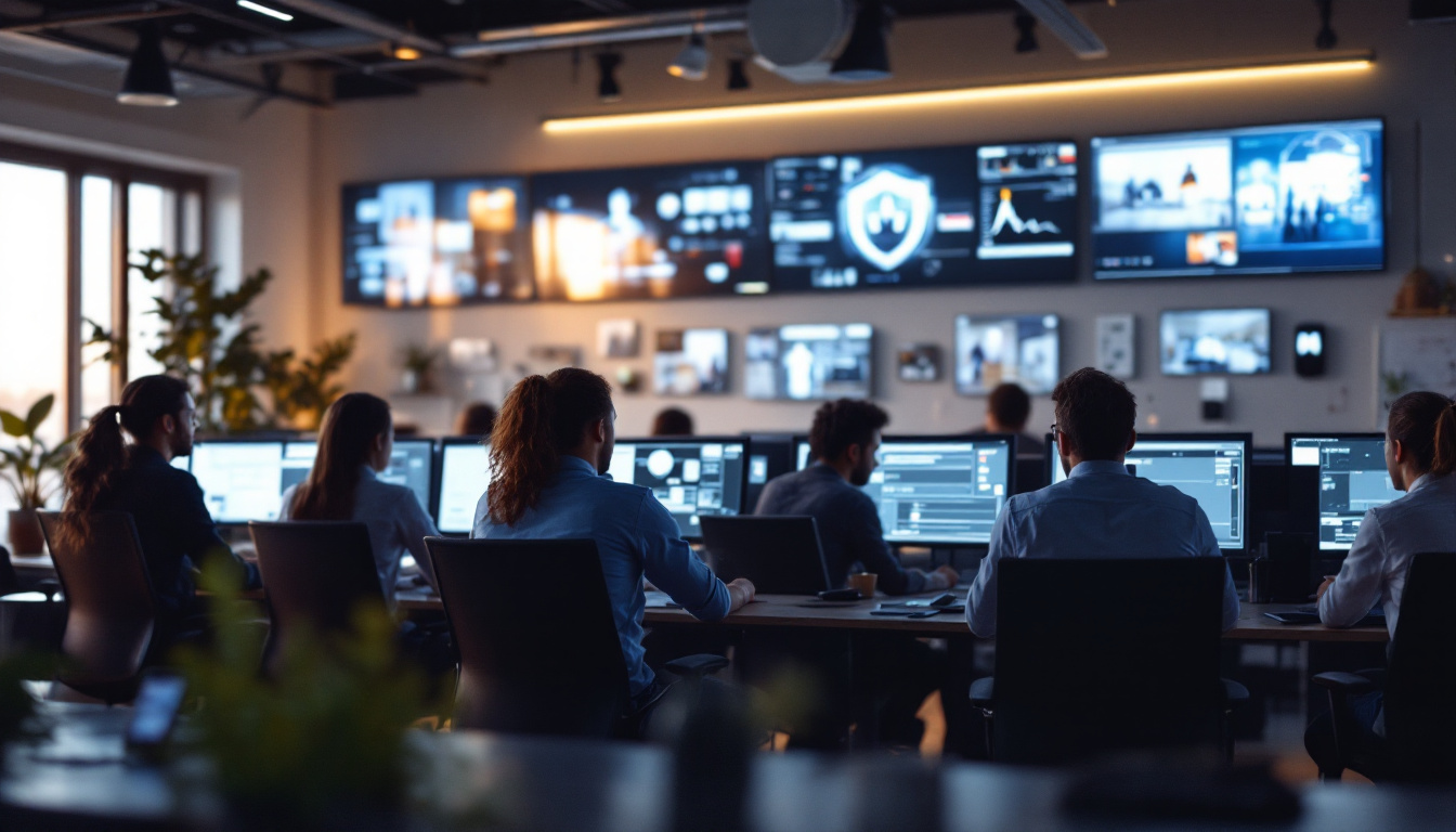 workers at a back to base monitoring office